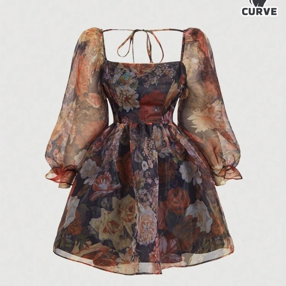 SHEIN Multicolor Floral Long Sleeve Dress